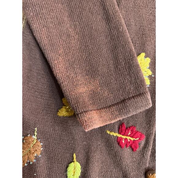 Storybook Knits Brown Embroidered Long Sleeves Button Up Cardigan Sweater Size L - Picture 8 of 9